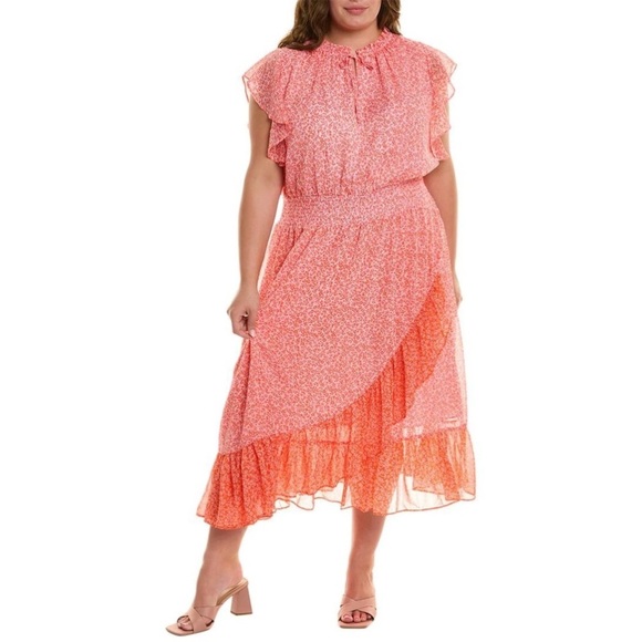 Draper James Pink Floral Ruffle Midi Dress Sz 3X - Picture 1 of 11